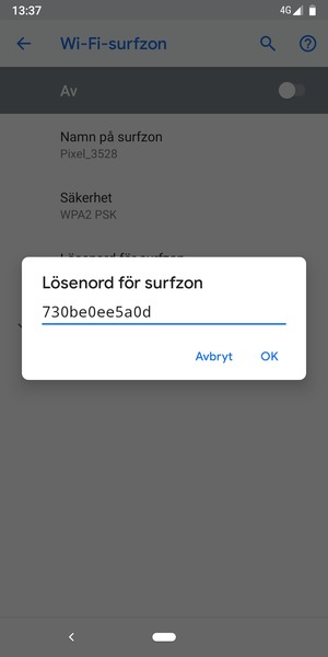 Ange ett lösenord för Wi-Fi-hotspoten, bestående av minst 8 tecken och välj OK