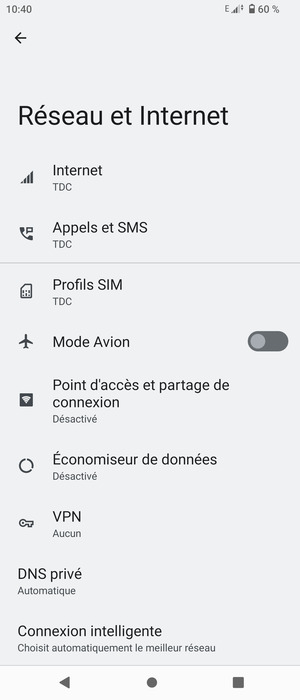 Sélectionnez Point d'accès et partage de connexion