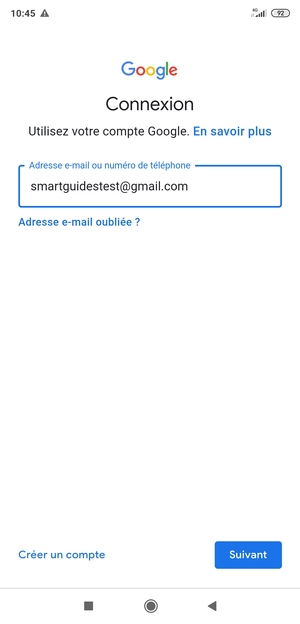 Saisissez votre adresse Gmail et sélectionnez Suivant
