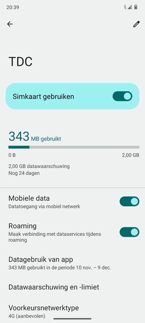 Schakel Roaming in of uit