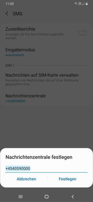 Geben Sie die Nachrichtenzentrale Nummer ein und wählen Sie Festlegen