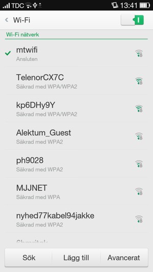 Du är nu ansluten till Wi-Fi nätverket