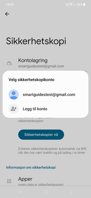 Velg sikkerhetskopi-kontoen din