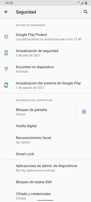 Seleccione Bloqueo de tarjeta SIM