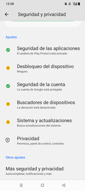 Desplácese y seleccione Más seguridad y privacidad