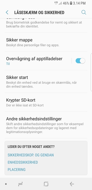 Scroll til og vælg Andre sikkerhedsindstillinger