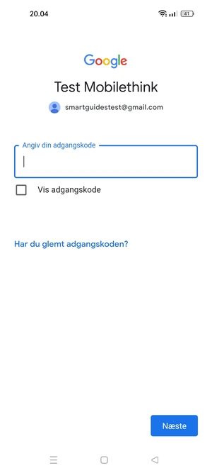 Indtast din adgangskode og vælg Næste