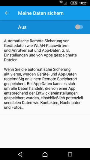 Schalten Sie Meine Daten sichern ein
