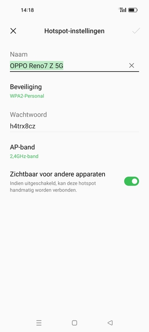 Voer een wachtwoord van een WiFi-hotspot in van ten minste 8 tekens en selecteer OK