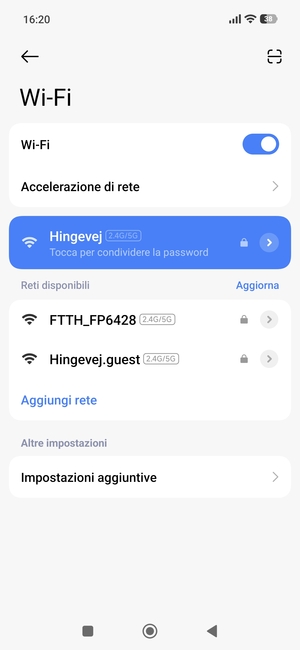Ora sei connesso alla rete Wi-Fi