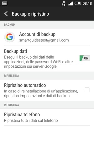 Seleziona Account di backup