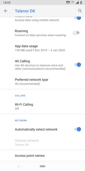 Scroll to and select Access point names