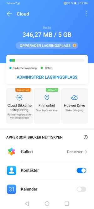 Velg tjenestene du vil sikkerhetskopiere