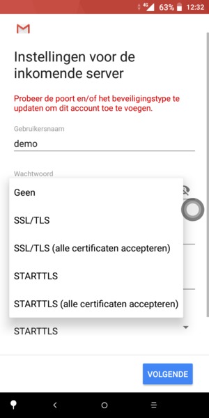 Selecteer Geen en VOLGENDE