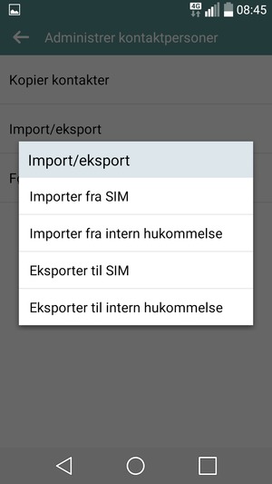 Vælg Importer fra SIM