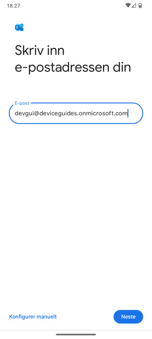 Skriv inn e-postadresse og velg Konfigurer manuelt