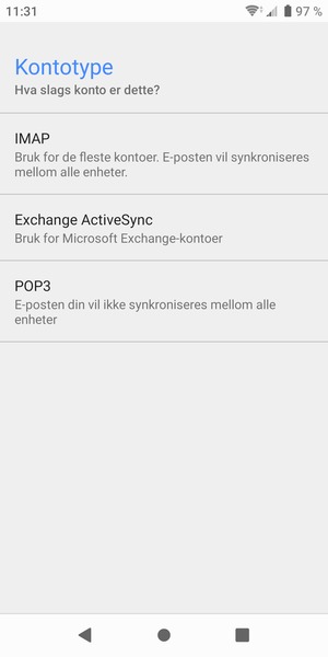 Velg Exchange ActiveSync