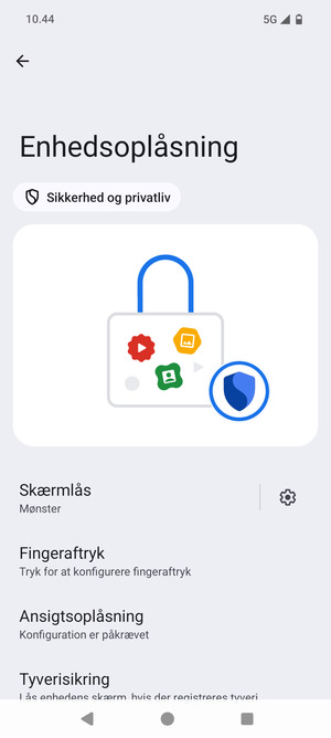 Din telefon er nu sikret med en skærmlås