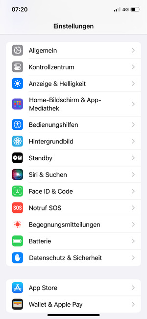 Scrollen Sie und wählen Sie Allgemein