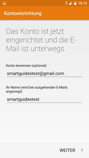 Geben Sie Ihrem Konto einen Namen und geben Sie Ihren Namen ein. Wählen Sie WEITER