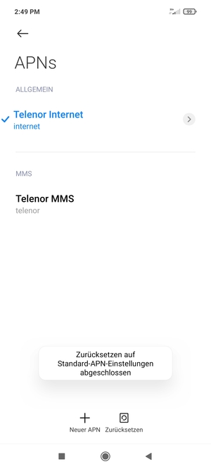 Ihr Handy wird auf Standard-Einstellungen für Internet und MMS zurückgestellt