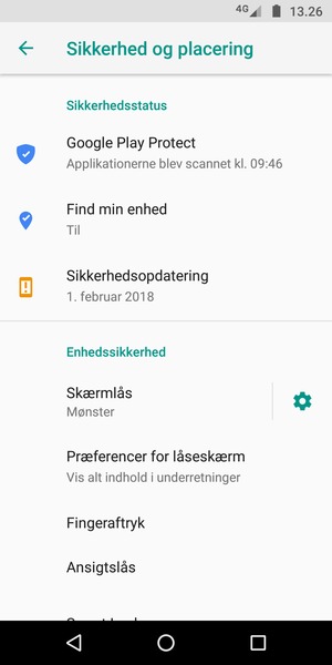 Din telefon er nu sikret med en skærmlås