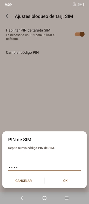 Confirme su nuevo código PIN de SIM y seleccione OK