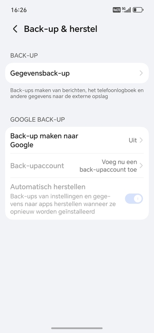 Selecteer Back-up maken naar Google