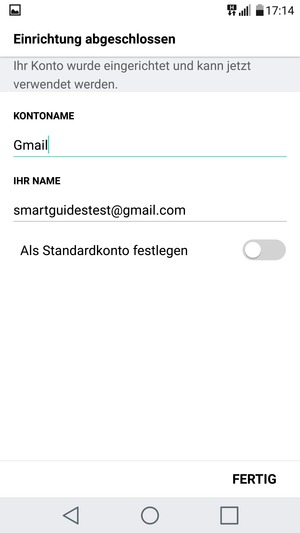 Geben Sie Ihrem Konto einen Namen und geben Sie Ihren Namen ein. Wählen Sie FERTIG