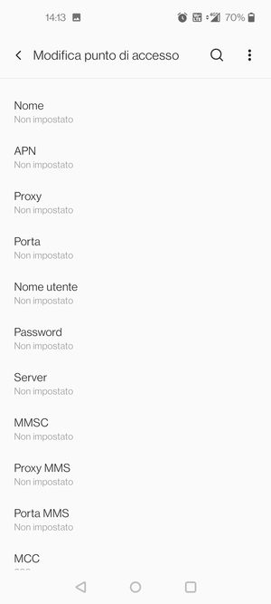 Inserisci le informazioni di Internet