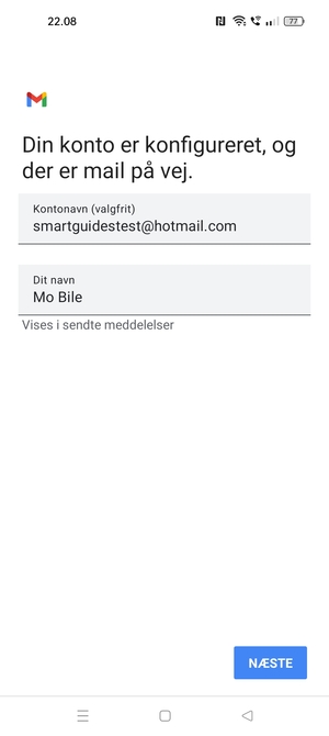 Giv din konto et navn og indtast dit navn. Vælg NÆSTE