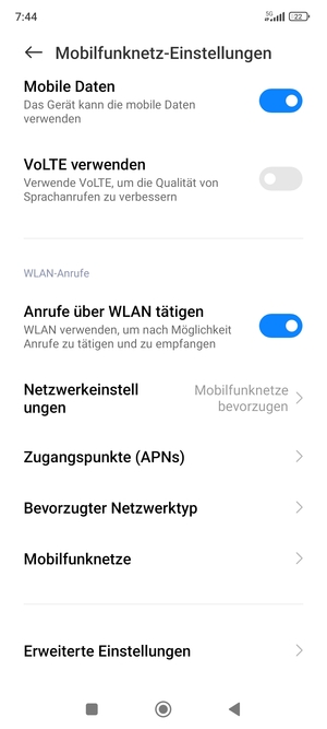 Scrollen Sie und wählen Sie Erweiterte Einstellungen