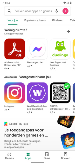 Selecteer de zoekbalk