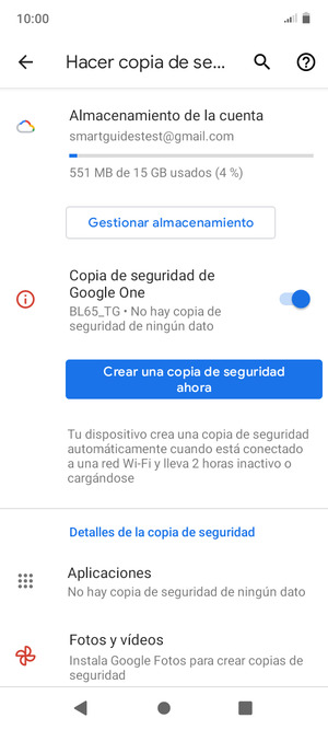 Seleccione Almacenamiento de la cuenta