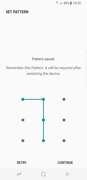 Draw an unlock pattern and select CONTINUE