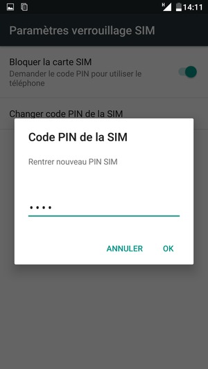 Veuillez confirmer votre nouveau code PIN de la SIM et sélectionner OK