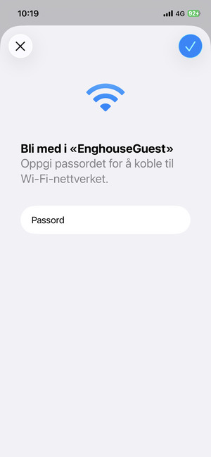 Skriv inn Wi-Fi-passord og velg OK