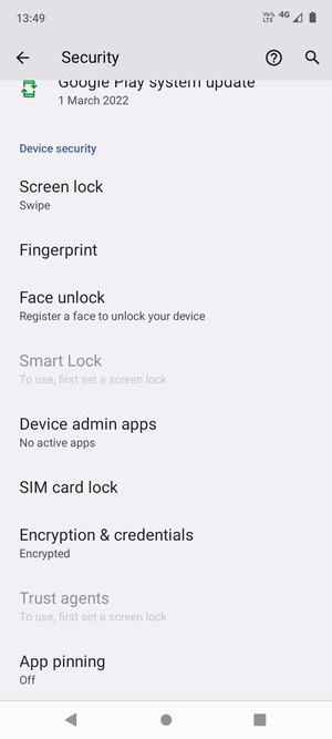 Scroll to and select SIM card lock