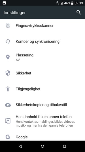 Bla til og velg Sikkerhet