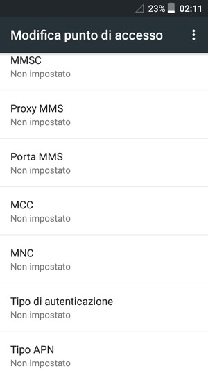 Scorri verso il basso e inserisci le informazioni degli MMS