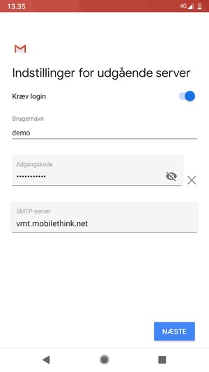 Indtast udgående serveradresse