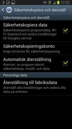 Välj Säkerhetskopieringskonto