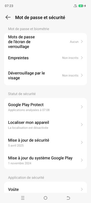 Sélectionnez Mots de passe de l'écran de verrouillage