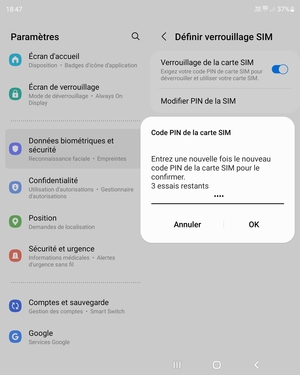 Veuillez confirmer votre nouveau code PIN et sélectionner OK