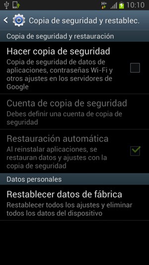 Marque la casilla de verificación Hacer copia de seguridad