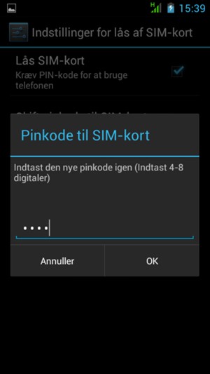 Bekræft din nye Pinkode til SIM-kort og vælg OK
