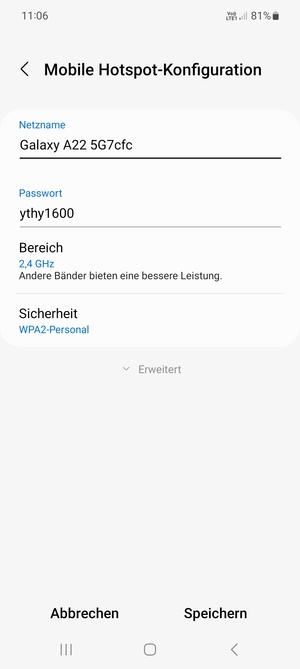 Geben Sie ein Passwort mit mindestens 8 Zeichen ein und wählen Sie Speichern
