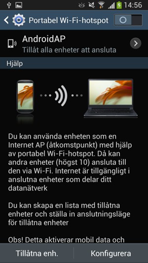 Aktivera Portabel Wi-Fi-hotspot