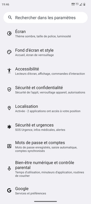 Faites défiler et sélectionnez Localisation