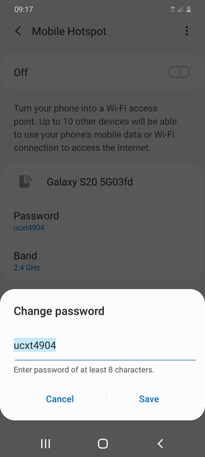 Enter a password of at least 8 characters and select Save